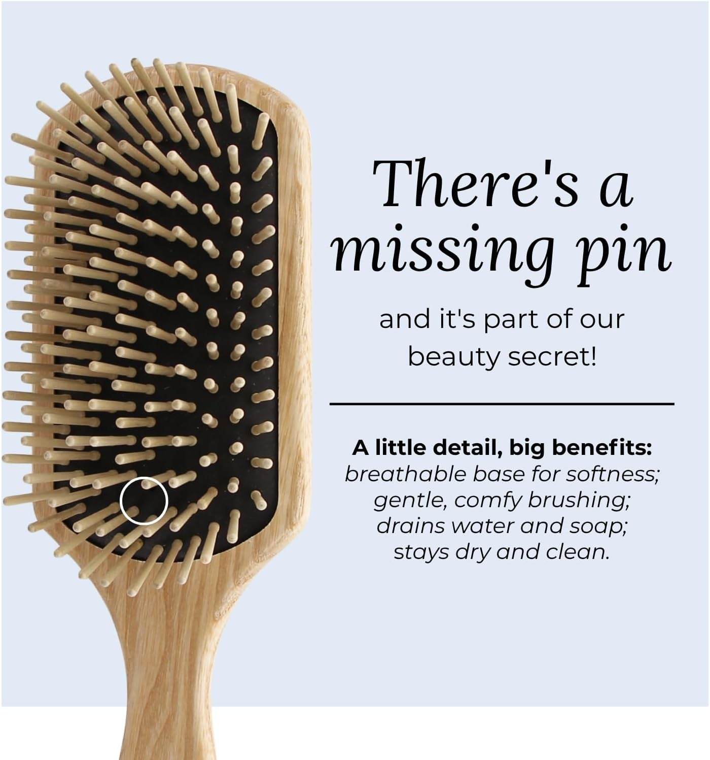 TEK Large Rectangular Ash Wood Brush, Handmade in Italy, Short Tooth Design for Medium to Long Straight Hair, Detangling and Massaging Features