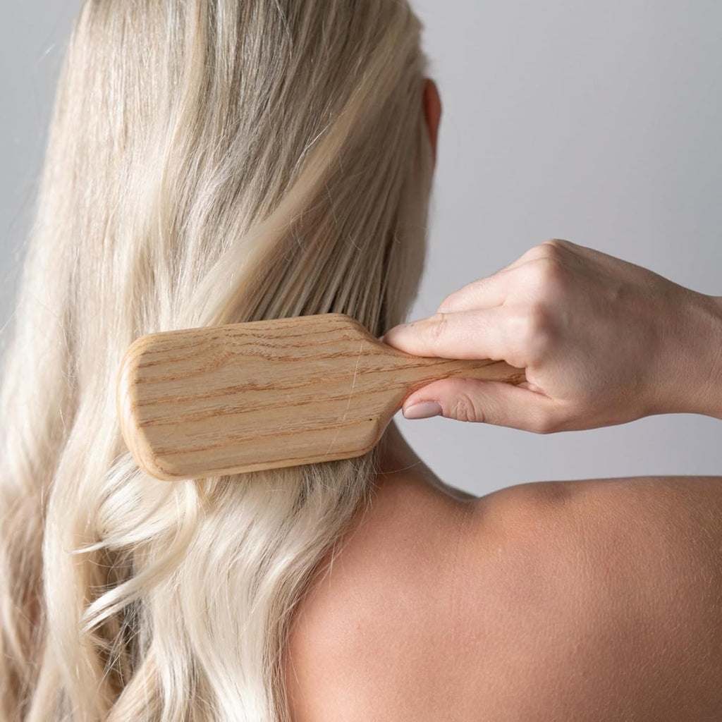 TEK Large Rectangular Ash Wood Brush, Handmade in Italy, Short Tooth Design for Medium to Long Straight Hair, Detangling and Massaging Features