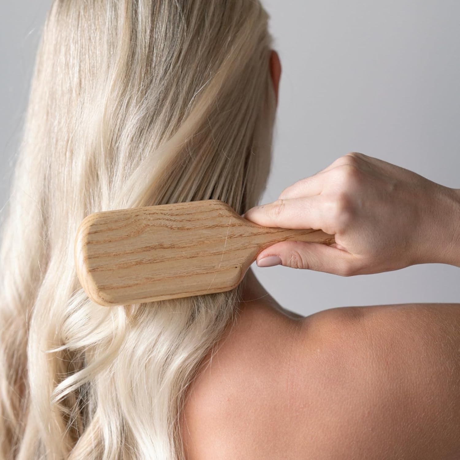 TEK Large Rectangular Ash Wood Brush, Handmade in Italy, Short Tooth Design for Medium to Long Straight Hair, Detangling and Massaging Features