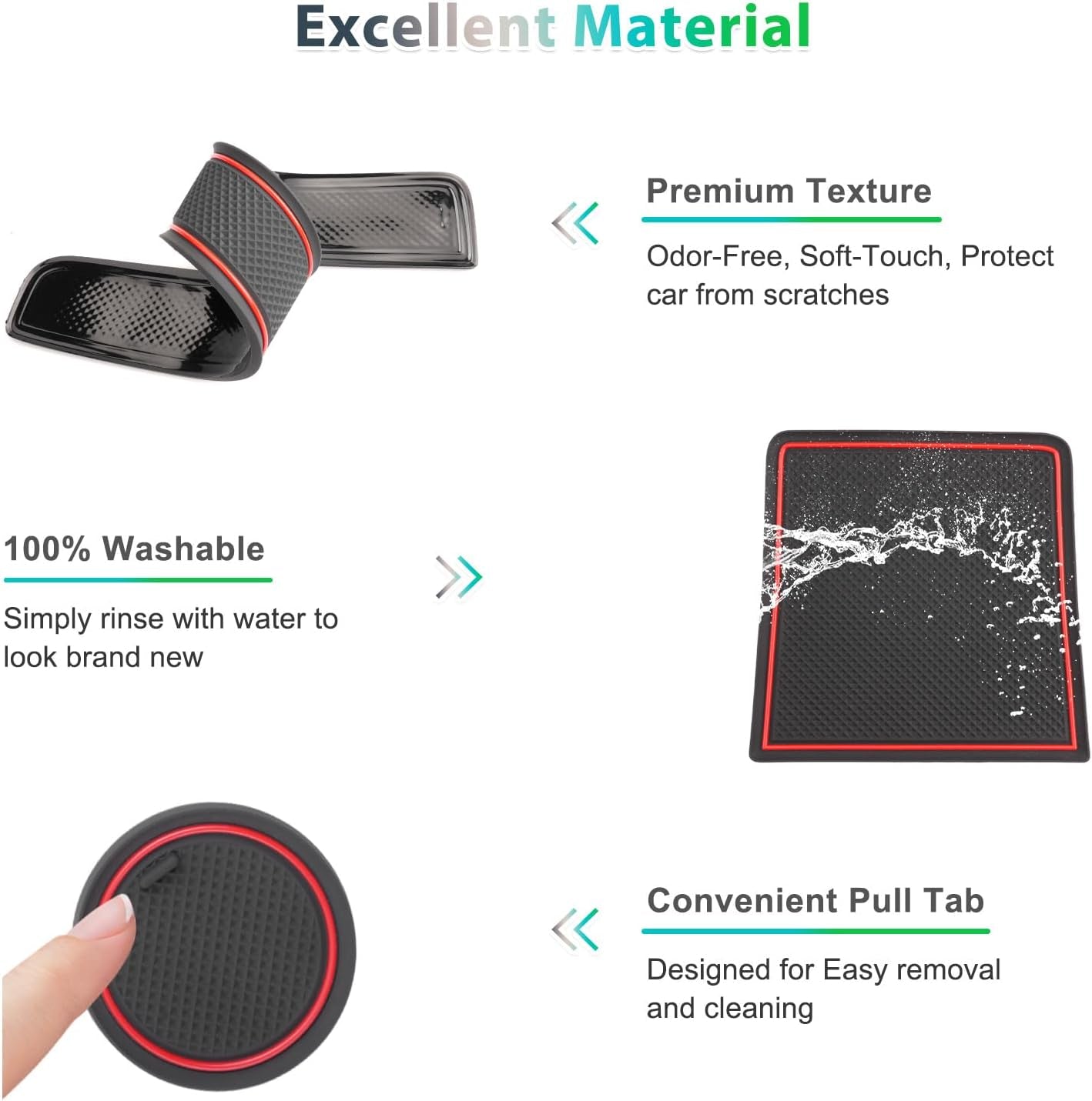Non-Slip Rubber Floor Mats for Renault/Dacia Duster (2018–2021), Includes Central Console, Cup Holder, and Door Stitch Mats [Not Compatible with 2022 Models] (Red)
