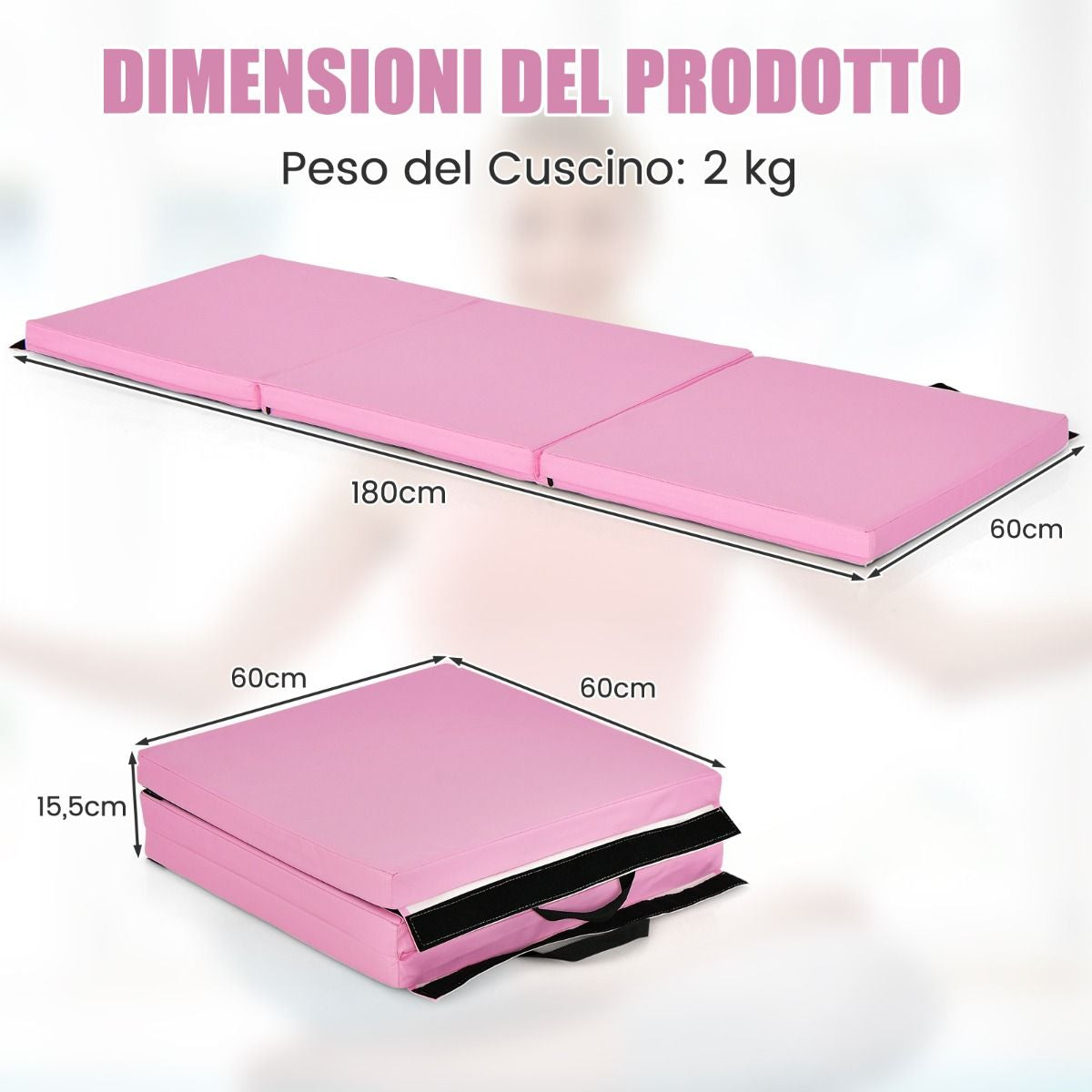 Tappetino Yoga Pieghevole in Pelle PU, Materassino Fitness Spessore Multifunzionale E Antiscivolo 180X60X5Cm 9 Colori