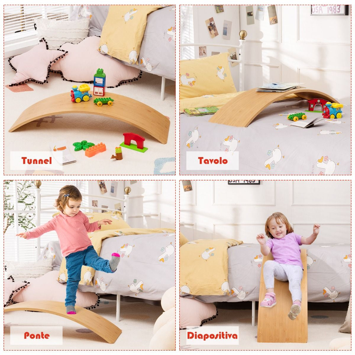 Balance Board Di Bambù Con Bordi Lucidati per Uso Interno Ed Esterno, Tavola Oscillante per Bambini E Adulti