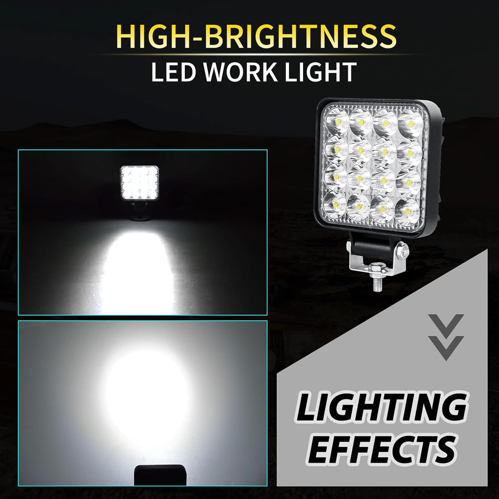 2-Piece 8cm 48W LED Work Lights, 12V/24V Waterproof Mini Slim Spotlights for Off-Road Use, Suitable for Tractors, Trucks, Cars, Boats, 4X4s, ATVs, and UTVs