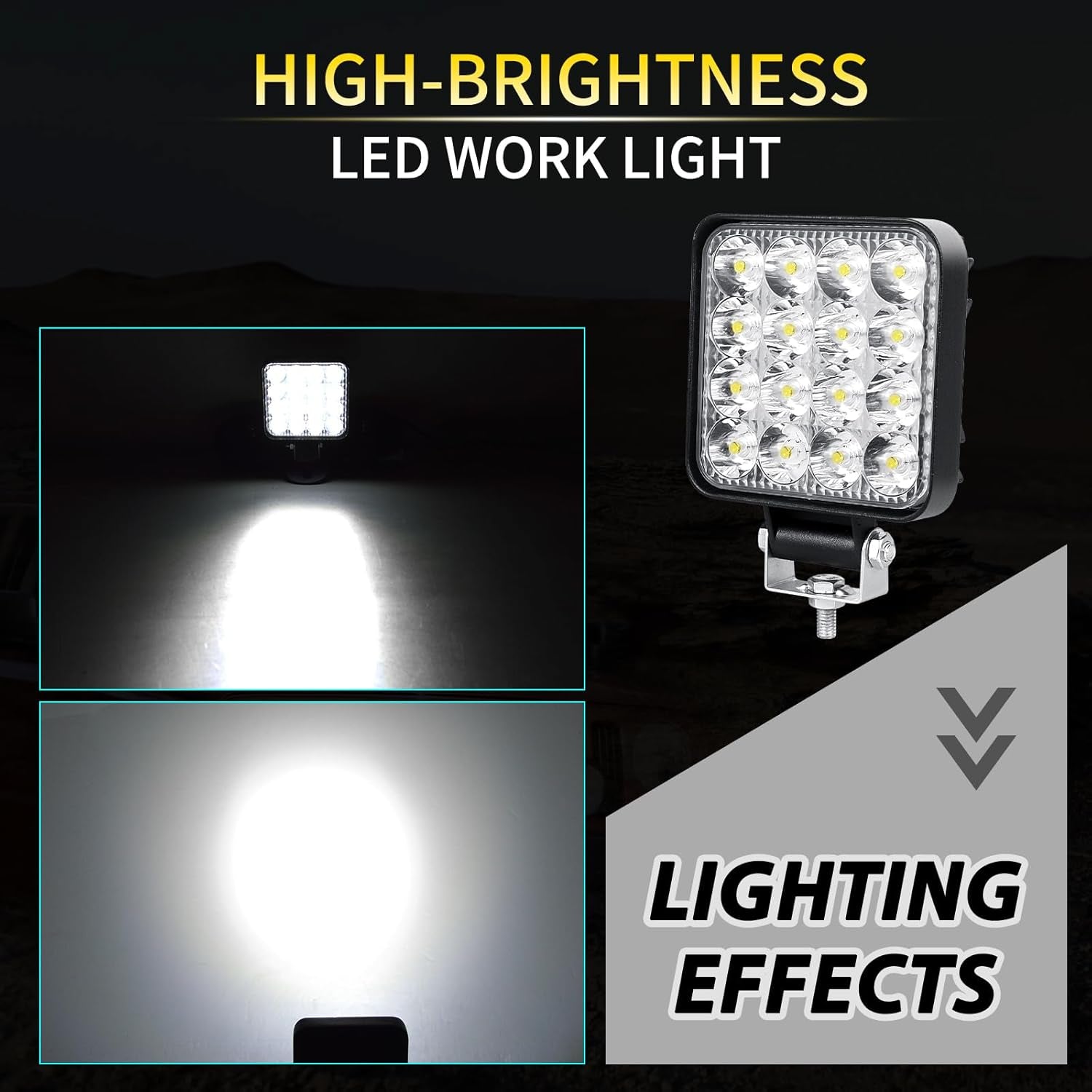 2-Piece 8cm 48W LED Work Lights, 12V/24V Waterproof Mini Slim Spotlights for Off-Road Use, Suitable for Tractors, Trucks, Cars, Boats, 4X4s, ATVs, and UTVs
