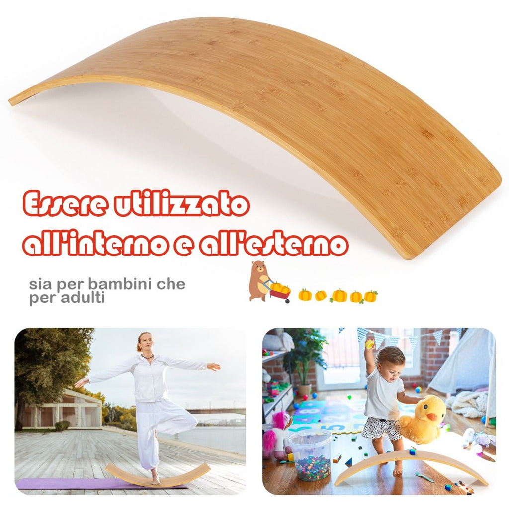 Balance Board Di Bambù Con Bordi Lucidati per Uso Interno Ed Esterno, Tavola Oscillante per Bambini E Adulti