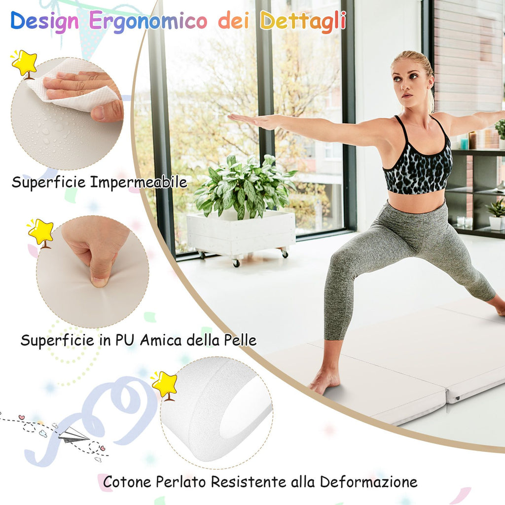 Tappetino Yoga Pieghevole in Pelle PU, Materassino Fitness Spessore Multifunzionale E Antiscivolo 180X60X5Cm 9 Colori