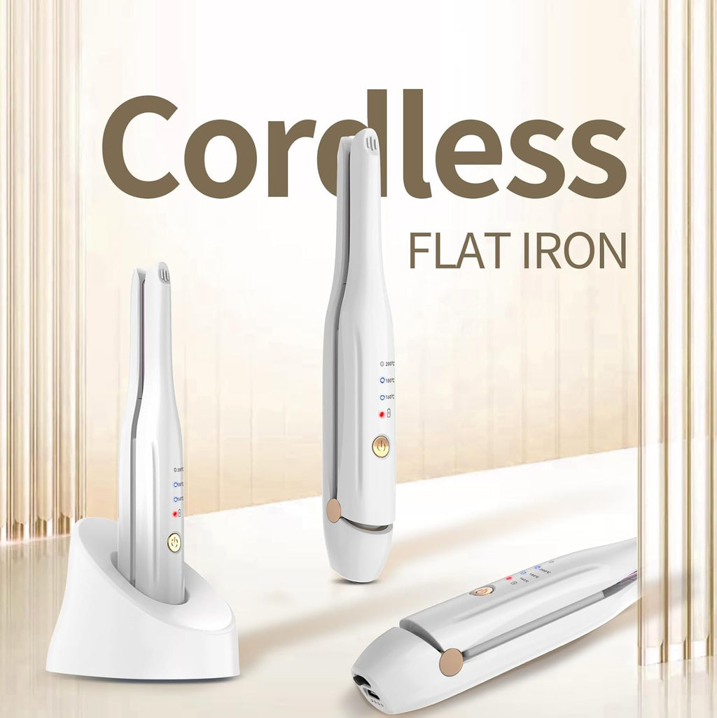 Batteria Piastra per Capelli in Ceramica 2 in 1 con Clip e Stazione di Ricarica Tipo C - Portatile per Uso Professionale e Domestico (Bianco)