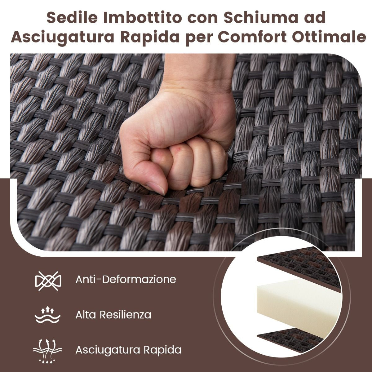 Elegante Set Da Giardino a Dondolo in Rattan Marrone: Comfort e Stile per il Tuo Spazio Esterno