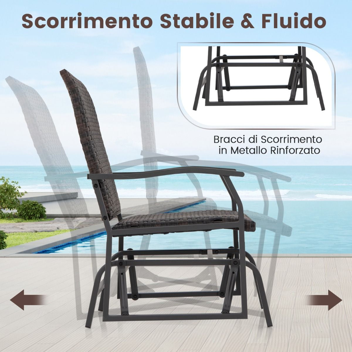 Elegante Set Da Giardino a Dondolo in Rattan Marrone: Comfort e Stile per il Tuo Spazio Esterno