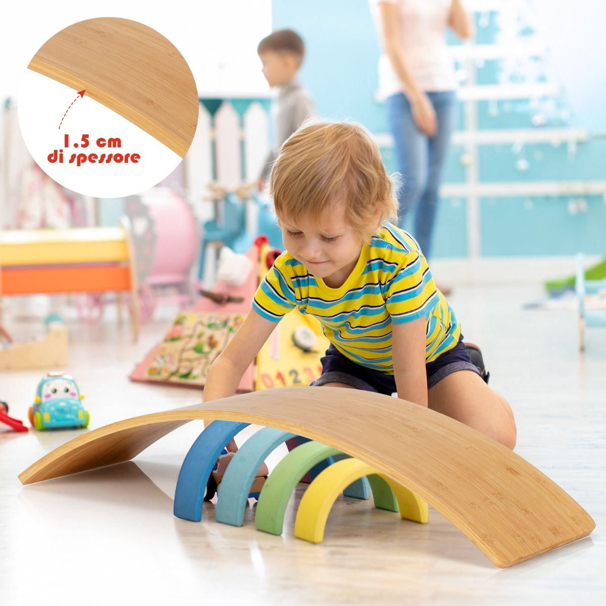 Balance Board Di Bambù Con Bordi Lucidati per Uso Interno Ed Esterno, Tavola Oscillante per Bambini E Adulti