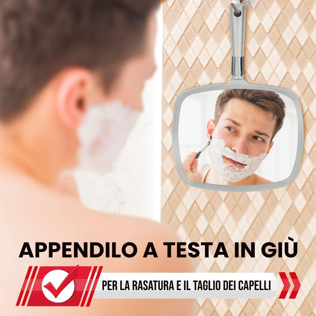 Grande Specchio Portatile per Trucco con Manico Ergonomico - Specchio Cosmetico in Argento