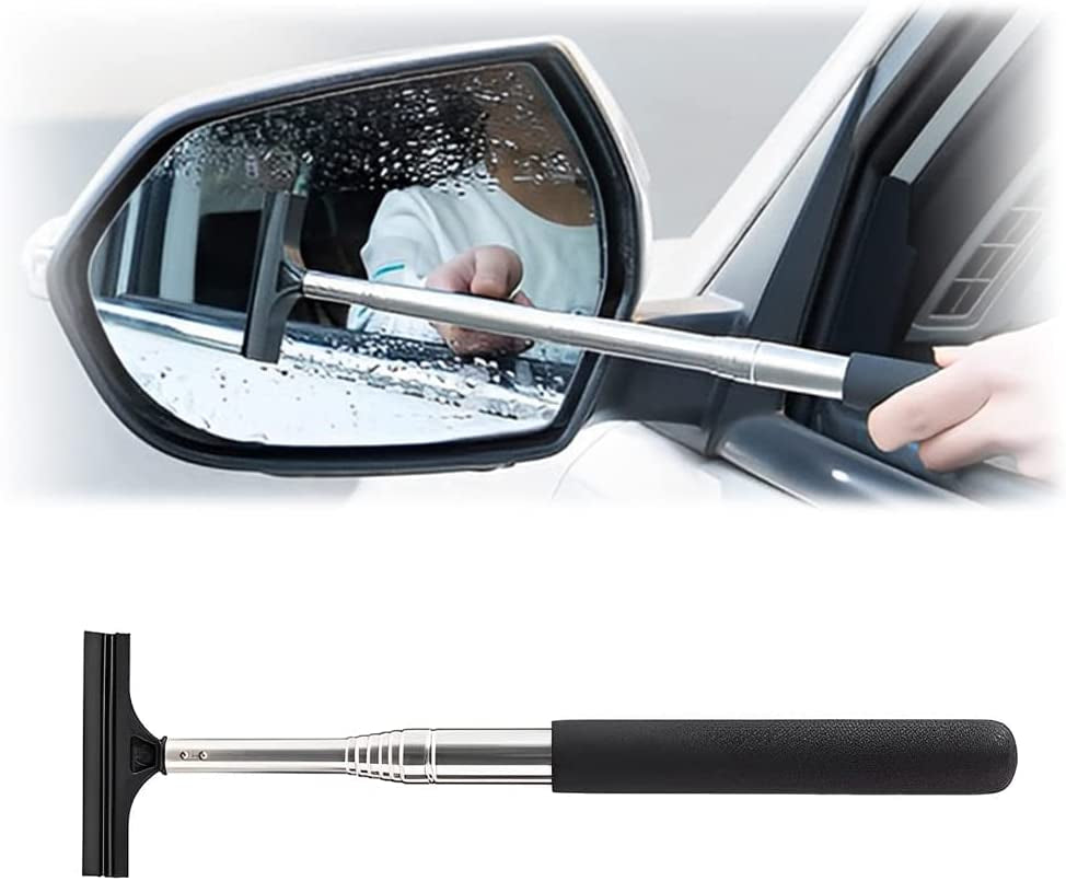 Car Rearview Mirror Wiper with Telescopic Squeegee - Portable Water Cleaner for All Vehicles, Universal Automotive Accessory (Nero)