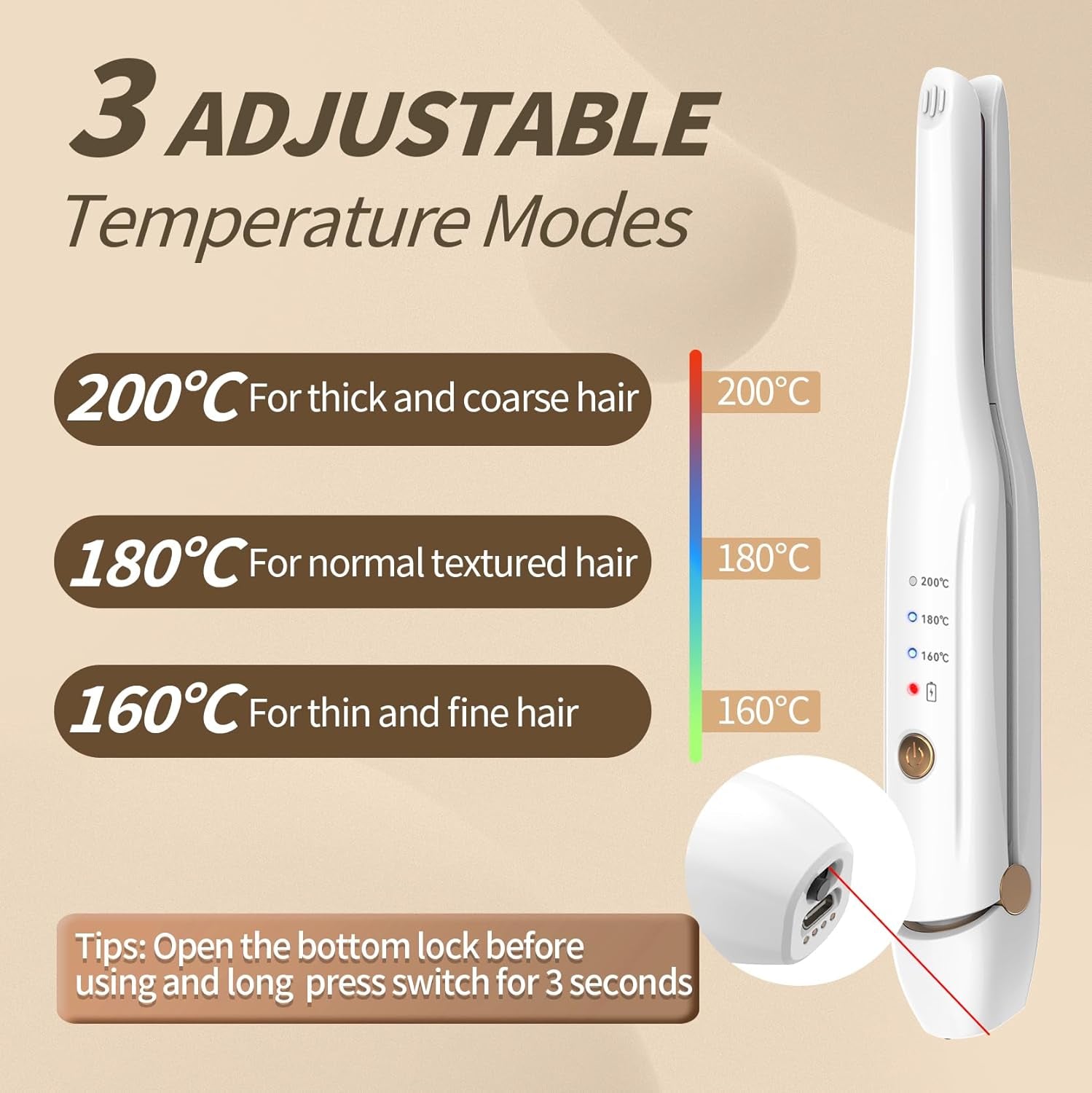 Batteria Piastra per Capelli in Ceramica 2 in 1 con Clip e Stazione di Ricarica Tipo C - Portatile per Uso Professionale e Domestico (Bianco)