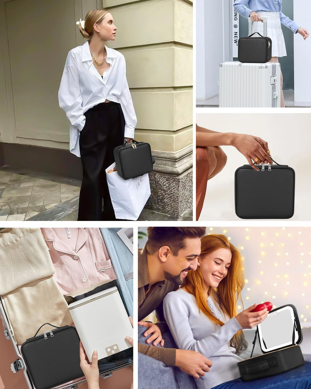 Professional Portable Makeup Case with LED Mirror, Adjustable Dividers, 3 Lighting Modes, Waterproof Cosmetic Storage for Women