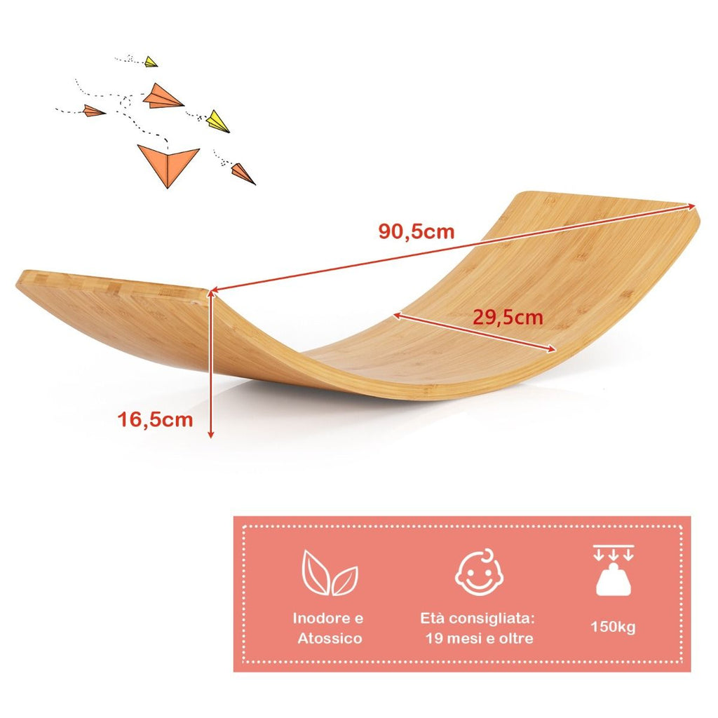 Balance Board Di Bambù Con Bordi Lucidati per Uso Interno Ed Esterno, Tavola Oscillante per Bambini E Adulti