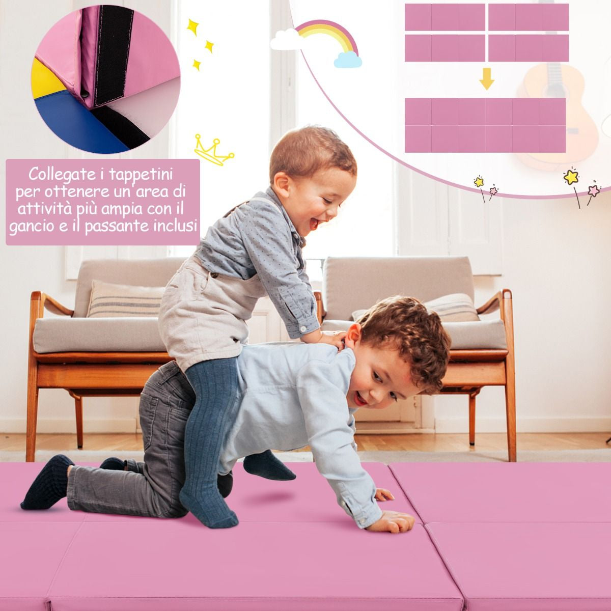 Tappetino Yoga Pieghevole in Pelle PU, Materassino Fitness Spessore Multifunzionale E Antiscivolo 180X60X5Cm 9 Colori