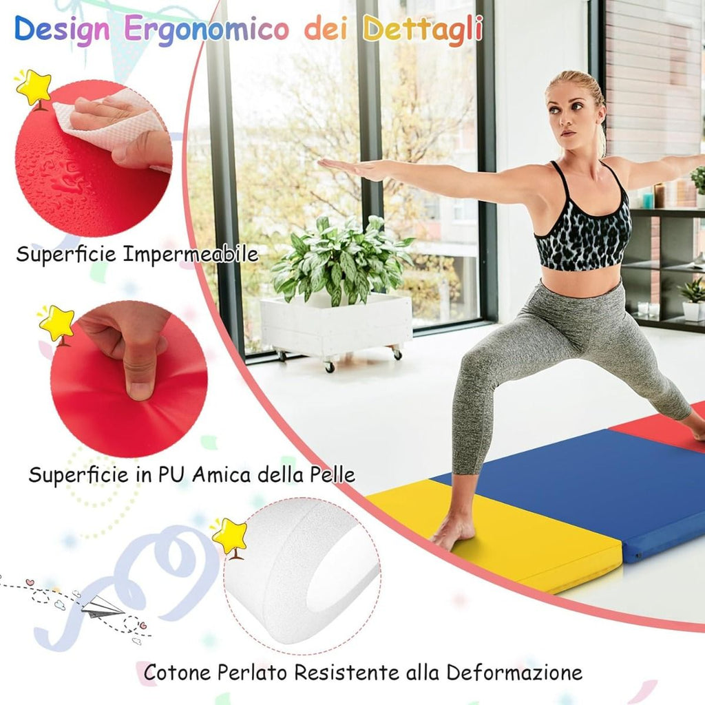 Tappetino Yoga Pieghevole in Pelle PU, Materassino Fitness Spessore Multifunzionale E Antiscivolo 180X60X5Cm 9 Colori