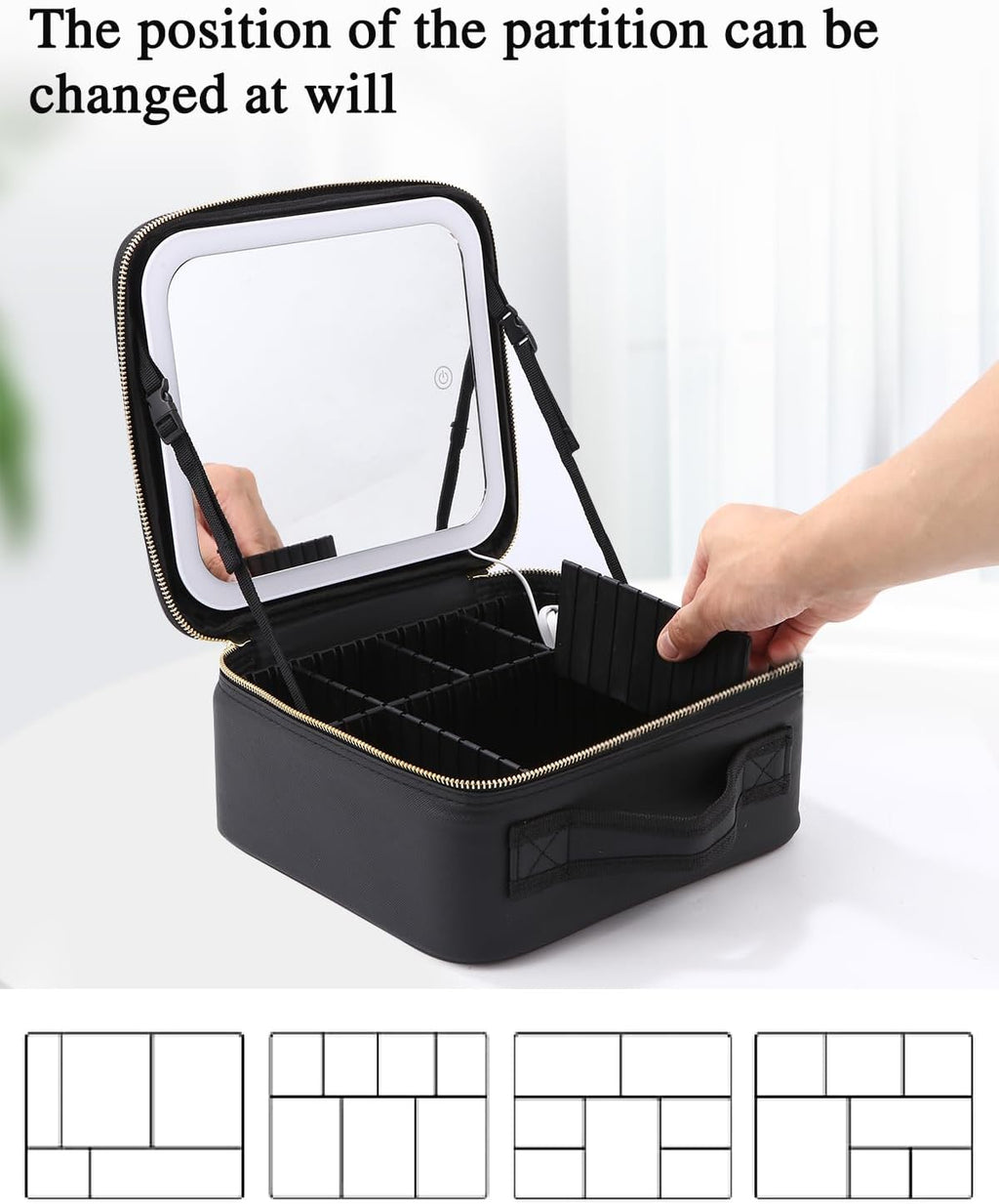 Professional Portable Makeup Case with LED Mirror, Adjustable Dividers, 3 Lighting Modes, Waterproof Cosmetic Storage for Women