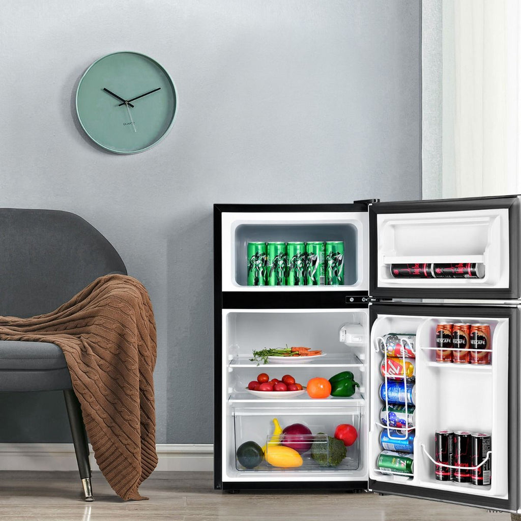 Frigorifero Compatto 90 L Con Luce LED E Refrigerazione Rapida, Freezer Silenzioso Separato Con 2 Ante Grigio