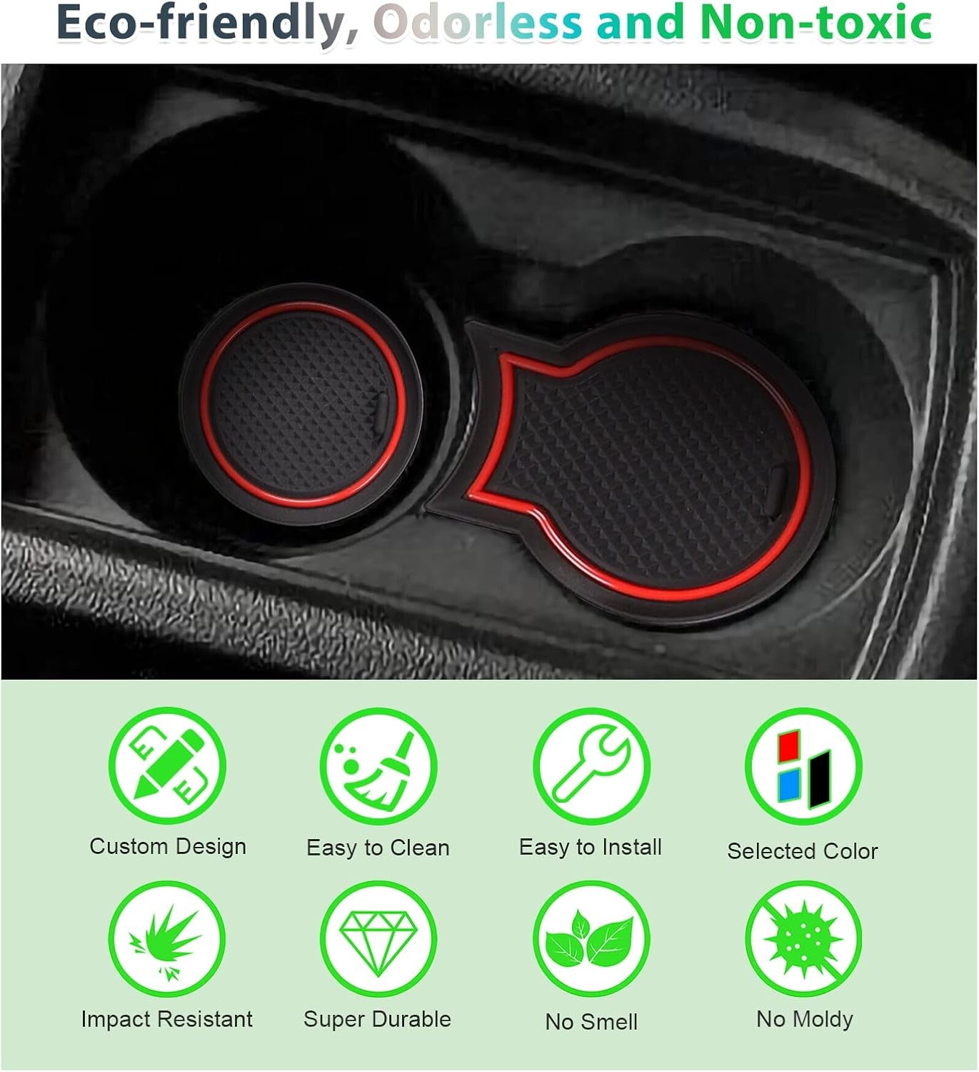 Non-Slip Rubber Floor Mats for Renault/Dacia Duster (2018–2021), Includes Central Console, Cup Holder, and Door Stitch Mats [Not Compatible with 2022 Models] (Red)