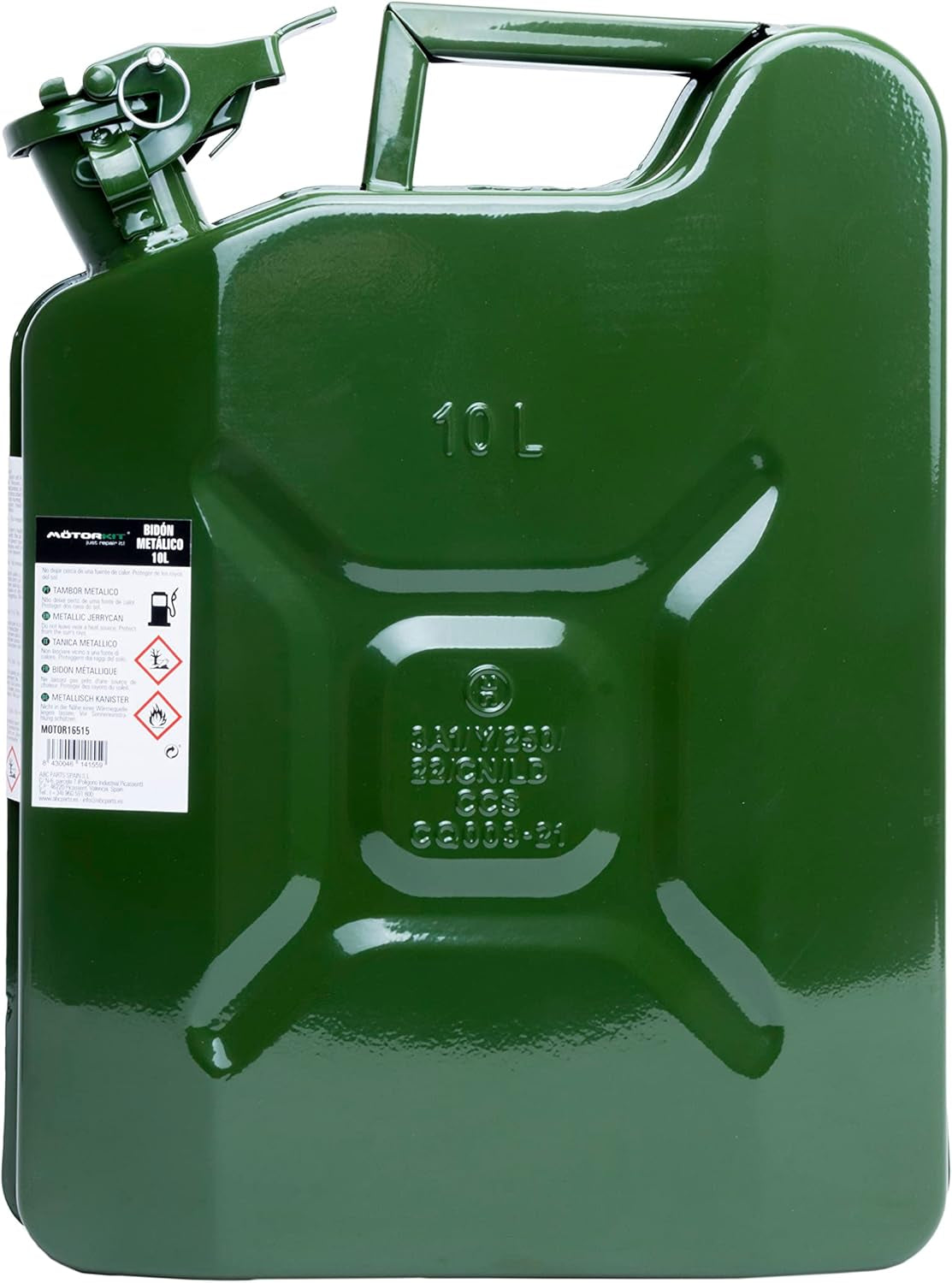 MOTOR16515 10L Green Gasoline Fuel Canister