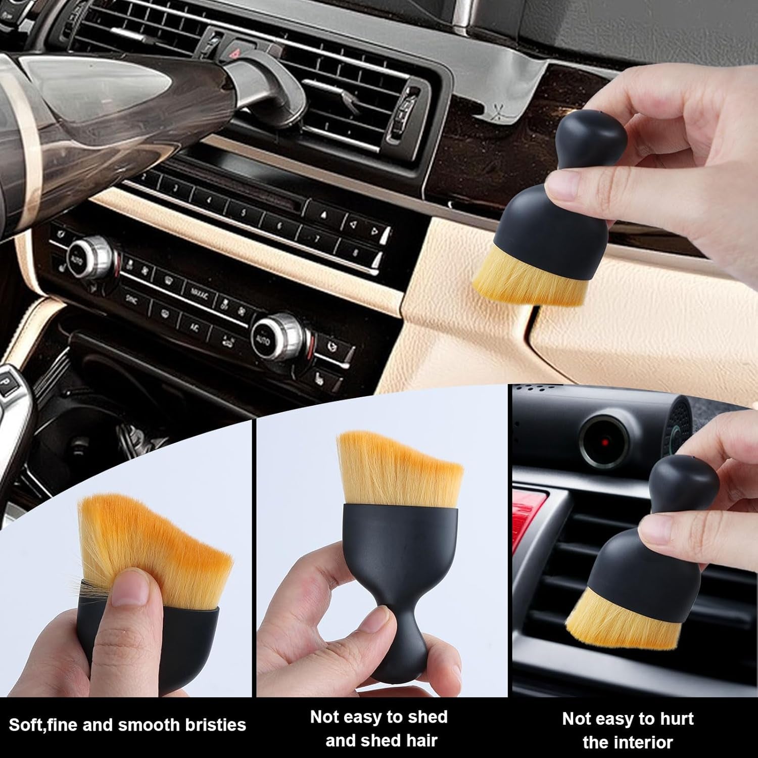 Set di 5 Pennelli per Pulizia Interna Auto con Setole Morbide per Bocchette d'Aria e Cruscotti