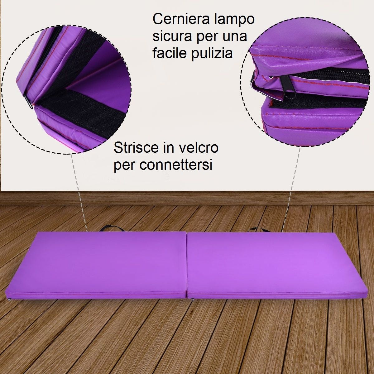 Tappetino Yoga Pieghevole Materassino Ginnastica Spessore Multifunzionale E Antiscivolo 180X60X4Cm Blu/Viola