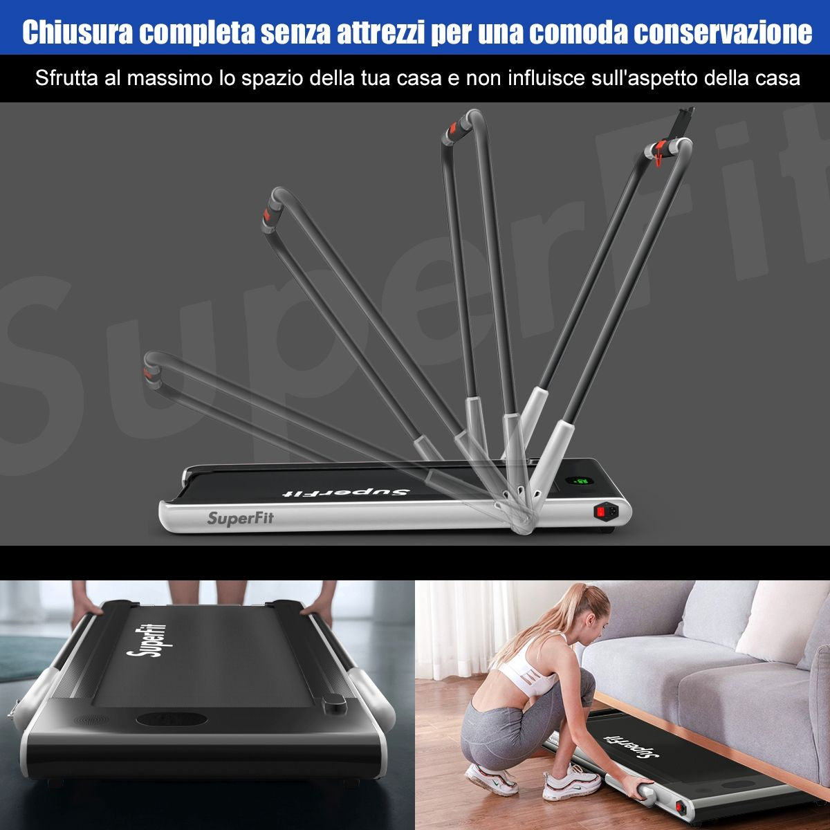 Tapis Roulant 2 in 1 Sotto La Scrivania, Tapis Roulant Elettrico 560W Con Schermo LED