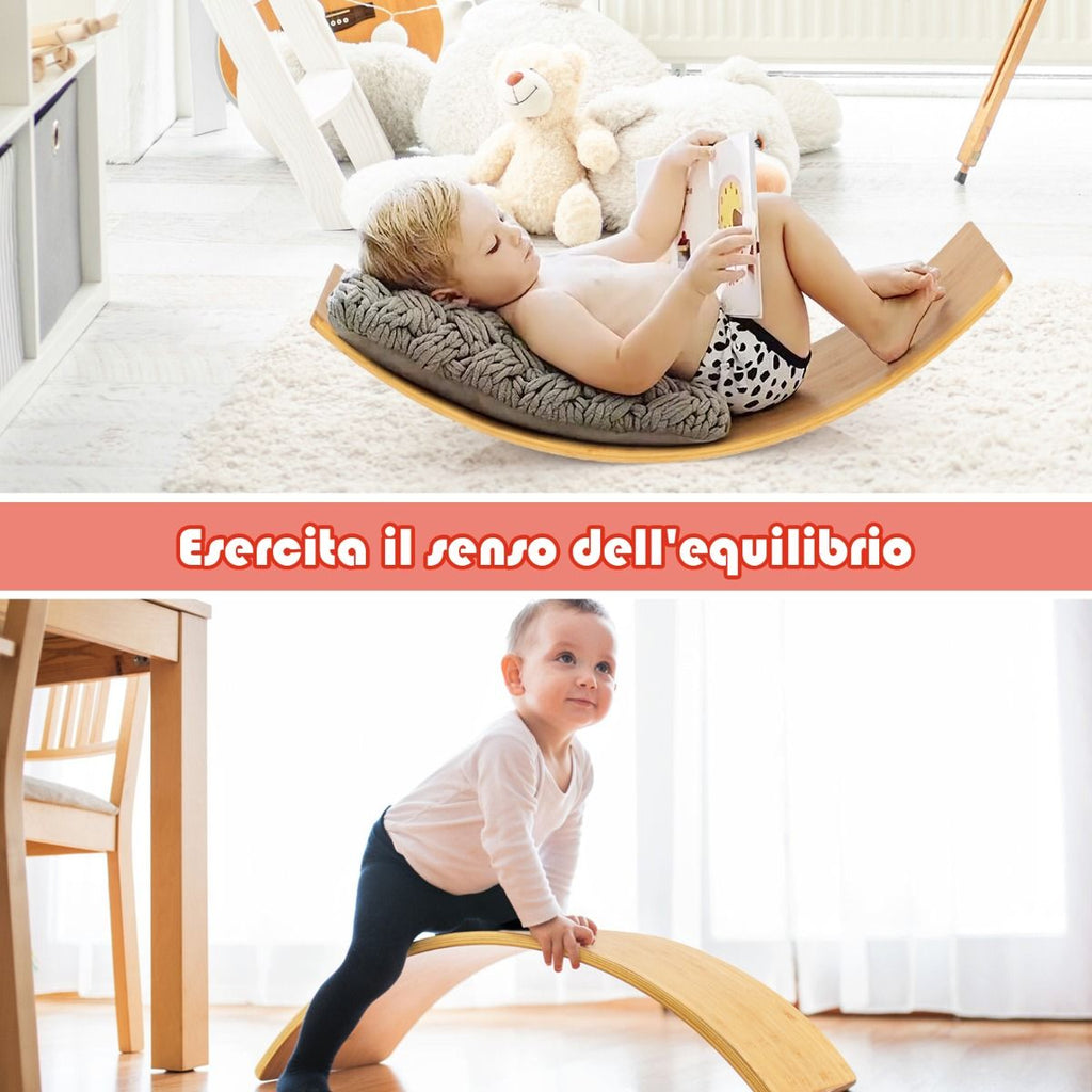 Balance Board Di Bambù Con Bordi Lucidati per Uso Interno Ed Esterno, Tavola Oscillante per Bambini E Adulti
