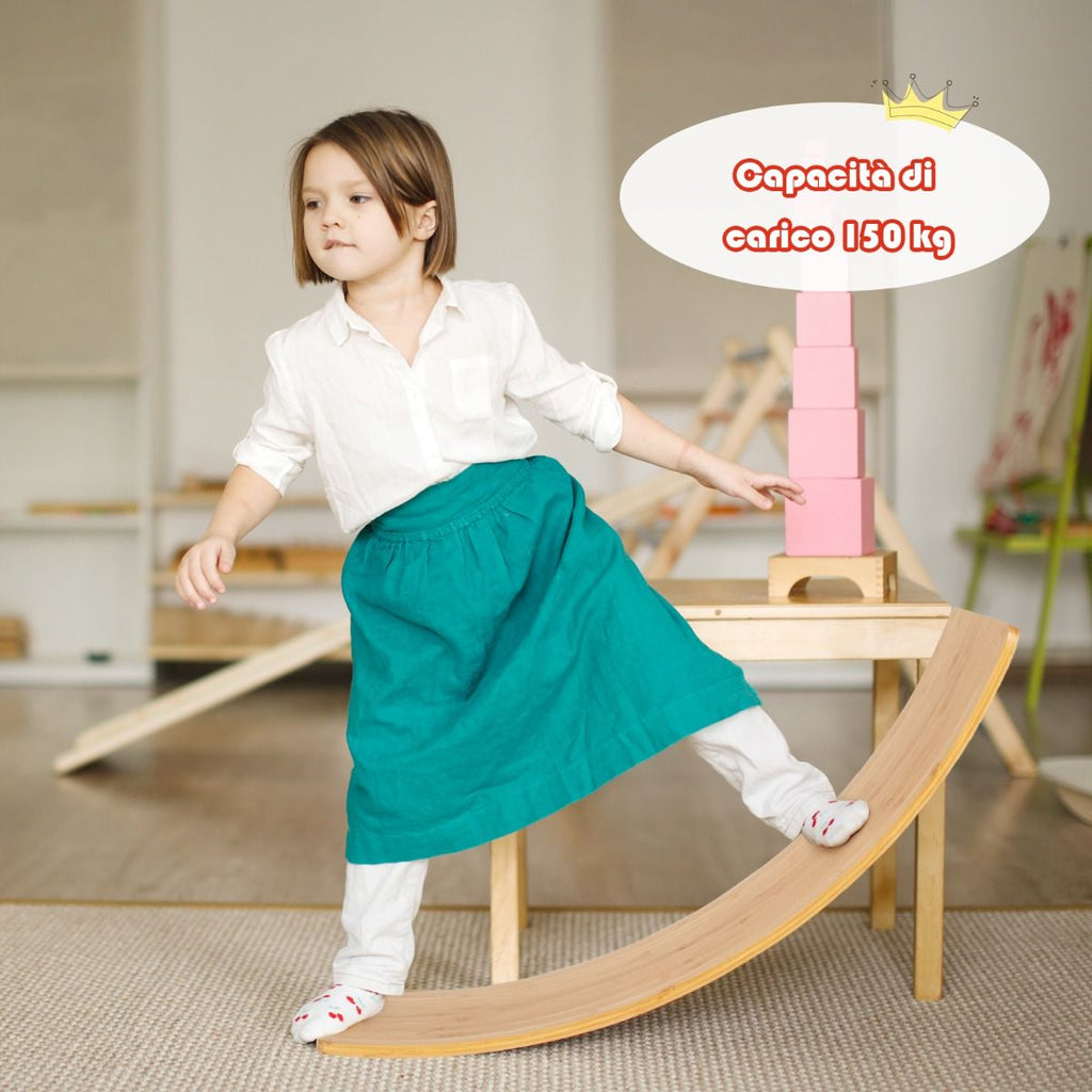 Balance Board Di Bambù Con Bordi Lucidati per Uso Interno Ed Esterno, Tavola Oscillante per Bambini E Adulti