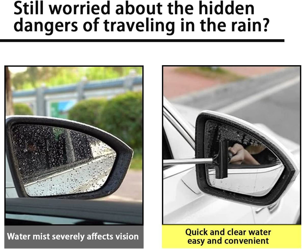 Car Rearview Mirror Wiper with Telescopic Squeegee - Portable Water Cleaner for All Vehicles, Universal Automotive Accessory (Nero)