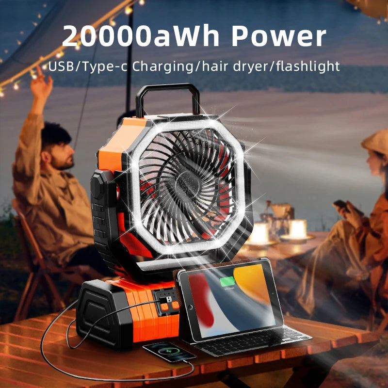 Ventilatore Portatile 20.000mAh con Luce LED e Gancio