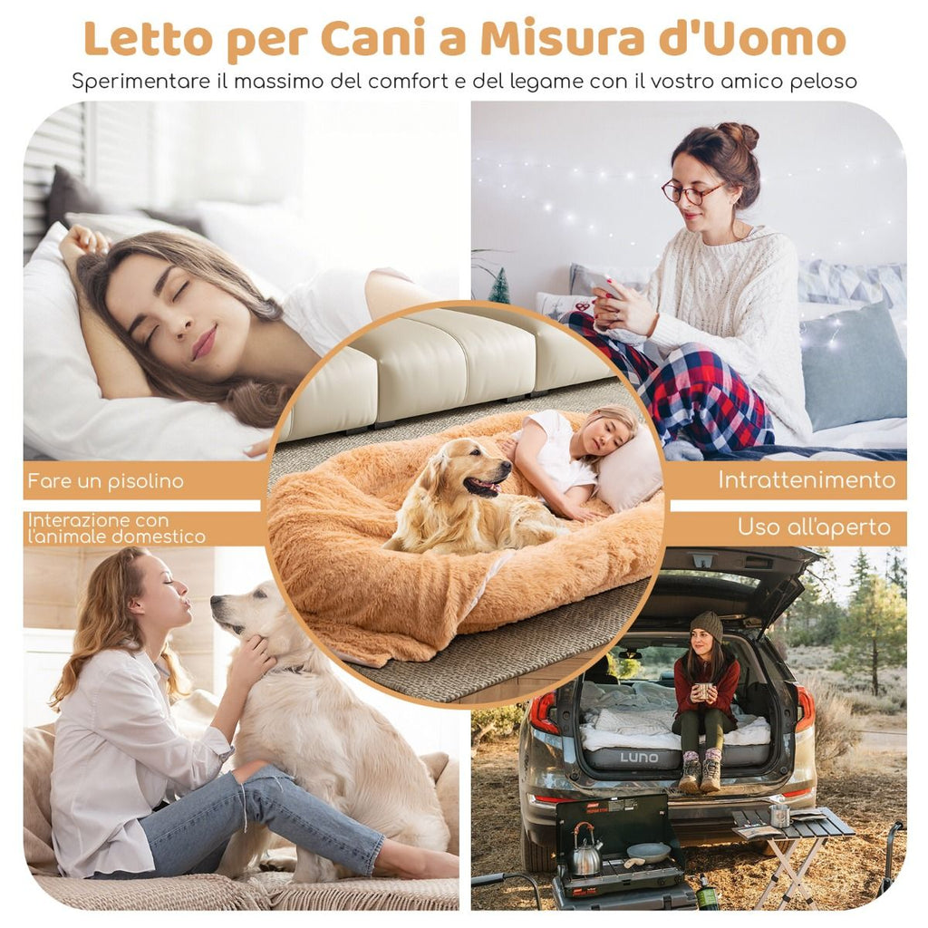 Letto per Cani Umani Con Coperta Rimovibile Cuscino Morbido Presente, Letto Pelo Finto Lavabile Adatto a Persone E Animali 2 Colori