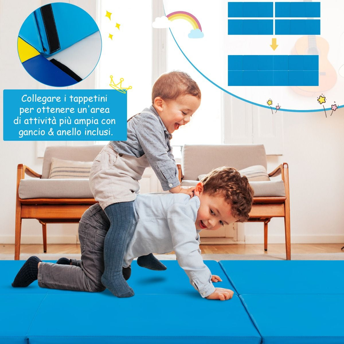 Tappetino Yoga Pieghevole in Pelle PU, Materassino Fitness Spessore Multifunzionale E Antiscivolo 180X60X5Cm 9 Colori