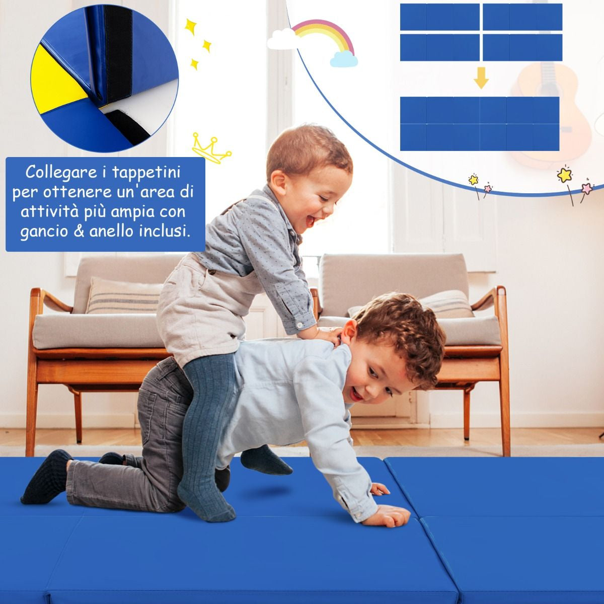 Tappetino Yoga Pieghevole in Pelle PU, Materassino Fitness Spessore Multifunzionale E Antiscivolo 180X60X5Cm 9 Colori