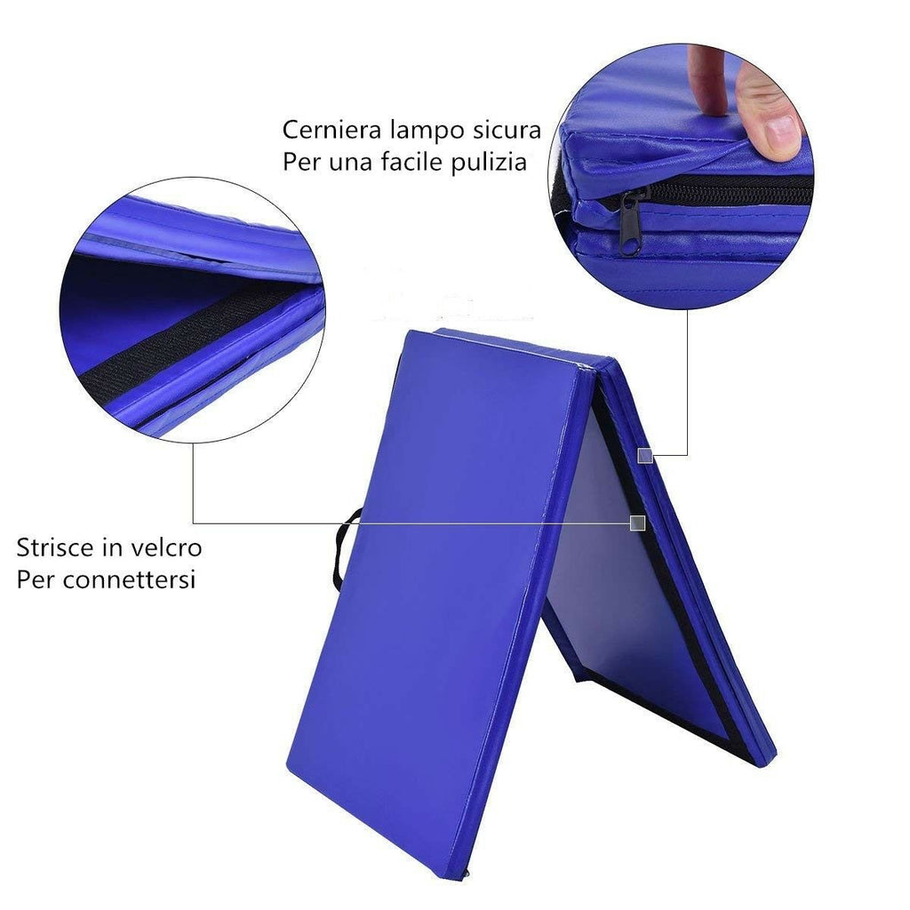 Tappetino Yoga Pieghevole Materassino Ginnastica Spessore Multifunzionale E Antiscivolo 180X60X4Cm Blu/Viola